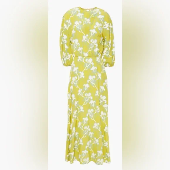 Valentino Floral-print Silk-crepe Midi Dress In Chartreuse